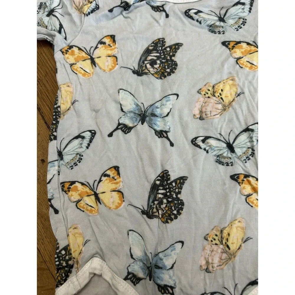 12-18M Milkbarn Blue Butterflies One Piece Top Snug Fit Buttery Soft Bamboo